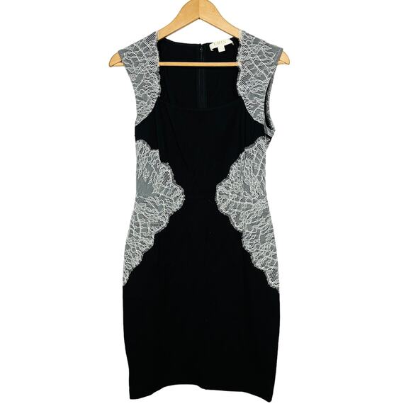 ERIN Festherston x Anthropologie Lace Trim Bodycon Dress Mini Black LBD - 4 - Picture 1 of 5